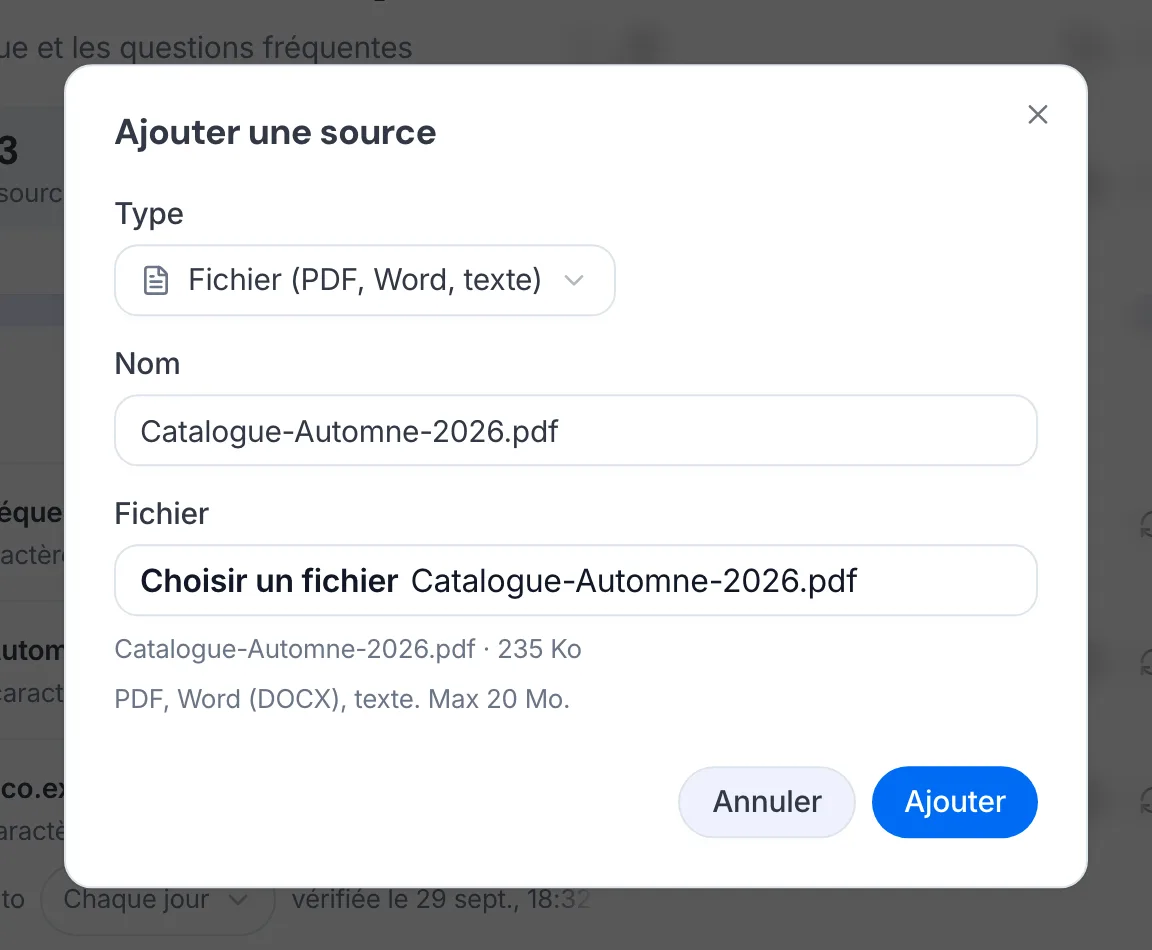 La fenêtre « Ajouter une source » avec le type Fichier.