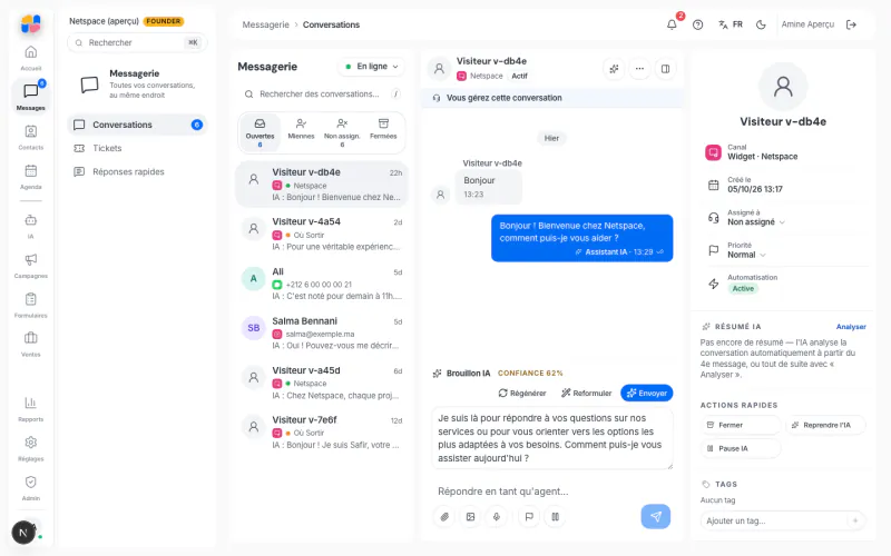 La messagerie de nBot en style Épuré, en clair